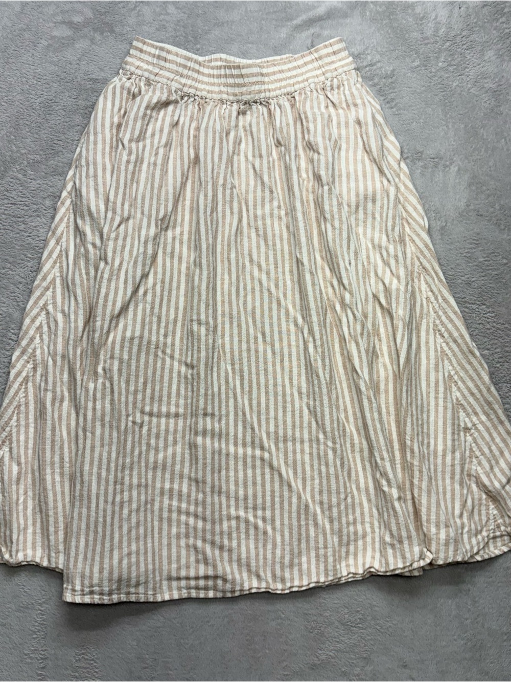 a new day Beige and White Striped Midi Skirt